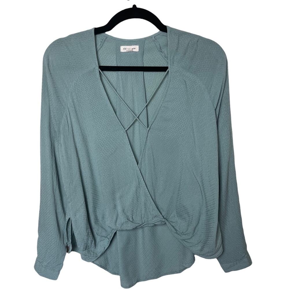 Silence + Noice Long Sleeve Diamond Print Faux Wrap Blouse Green Size XS